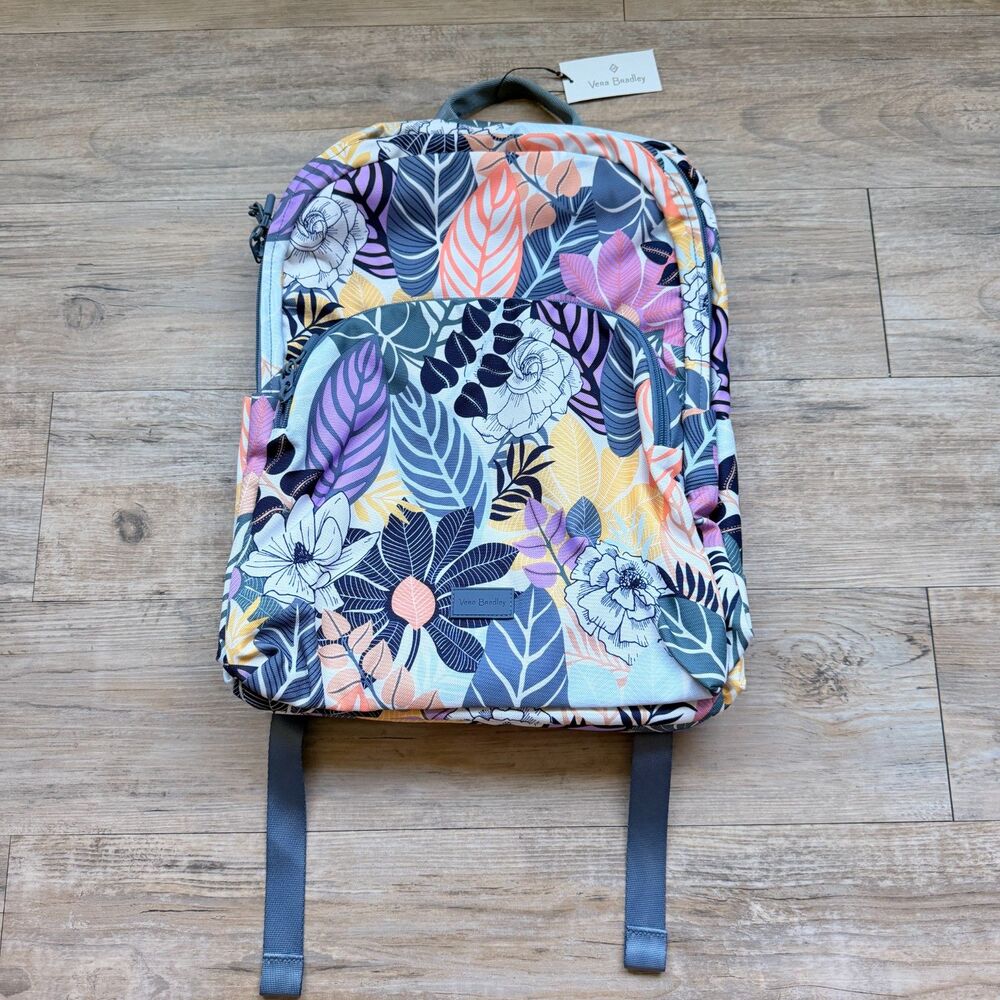 Vera Bradley Essential Large Backpack Palm Floral NWT Travel School Laptop Bag